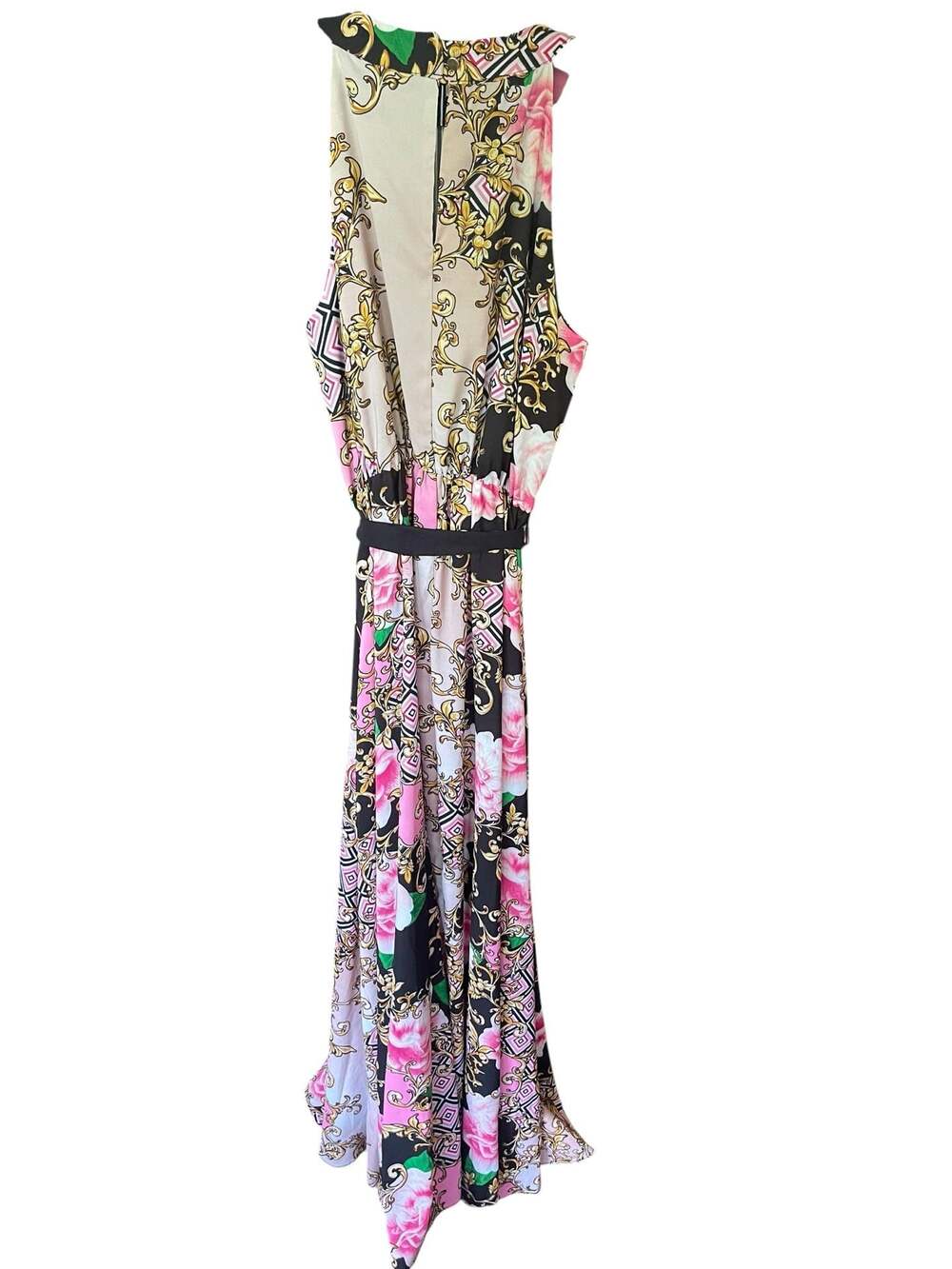 New York & Company Baroque Floral Maxi Dress Pink Gold Bold Print Resort Size S - Picture 3 of 10